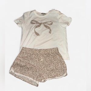 Leopard Print Bow Tee and Shorts Set